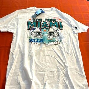 White t shirt Buffalo Bills Miami Dolphins football matchup